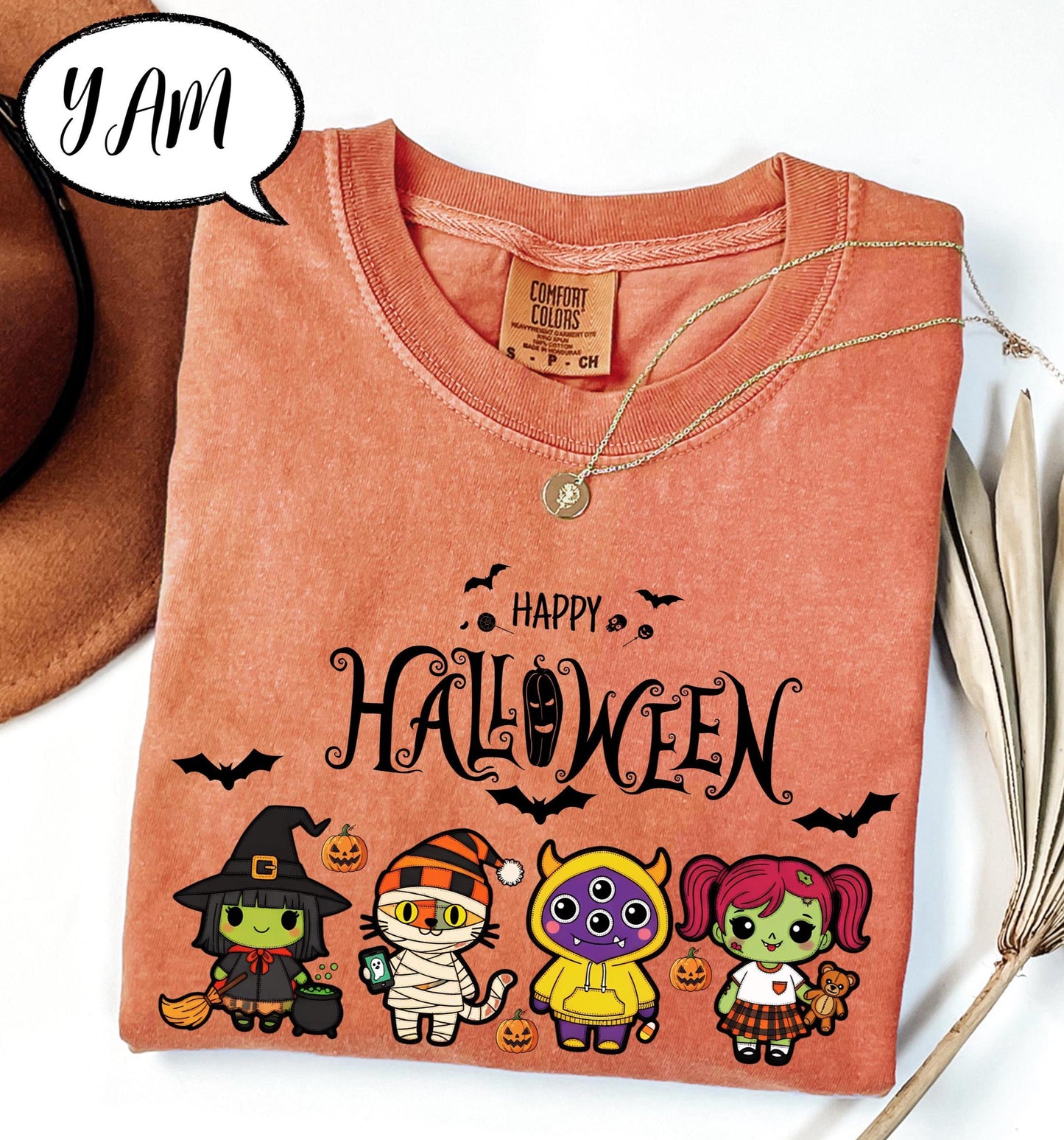 Happy Halloween Shirt, Spooky Season Tee, Cute Cartoon Witch and Mummy Top, Pumpkin Trick or Treat Shirt, Fall Graphic Tee Unisex