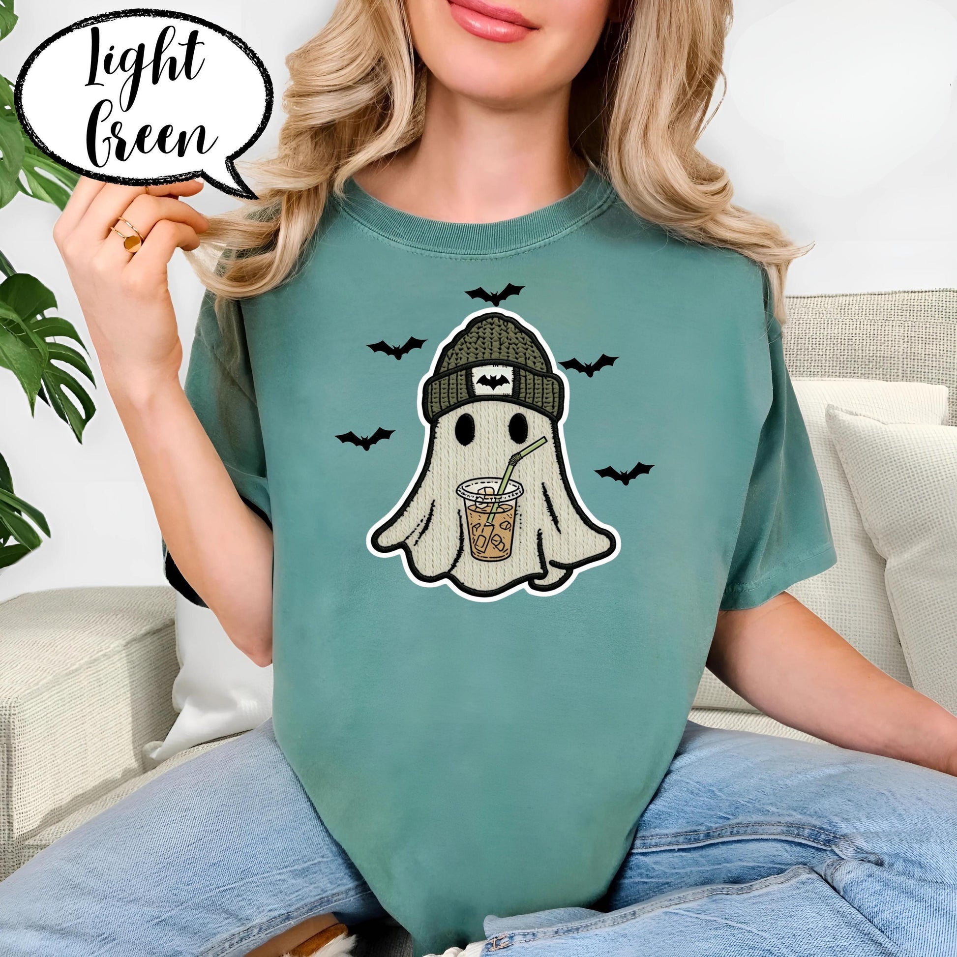 Comfort Colors® Coffee Halloween Shirt, Cute Ghost T Shirt, Spooky Season Tee, Iced Coffee Lover Top, Cozy Fall Graphic Shirt Unisex