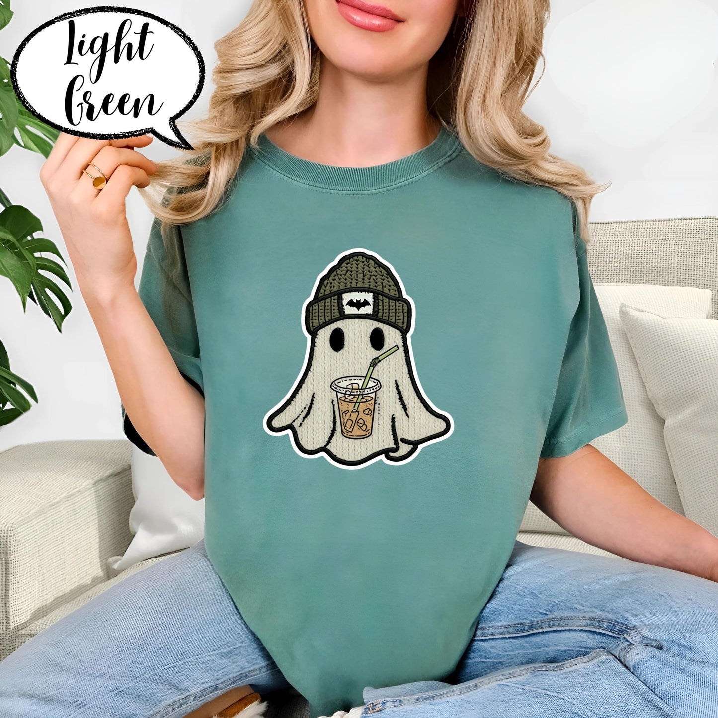 Comfort Colors® Ghost Shirt, Cute Halloween T Shirt, Spooky Season Tee, Iced Coffee Ghost Top, Fall Aesthetic Graphic Shirt Unisex