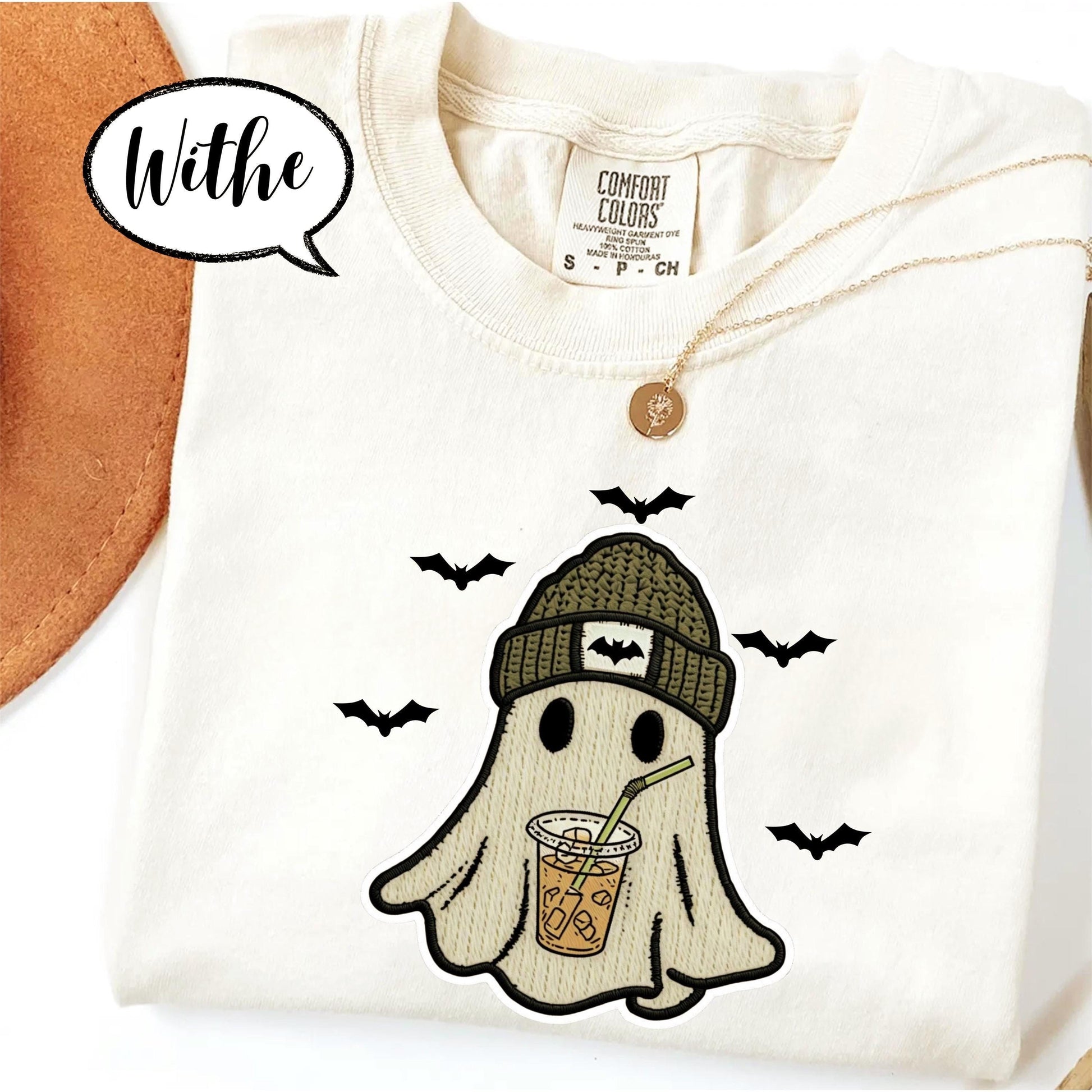 Comfort Colors® Ghost Shirt, Cute Halloween T Shirt, Spooky Season Tee, Iced Coffee Ghost Top, Fall Aesthetic Graphic Shirt Unisex