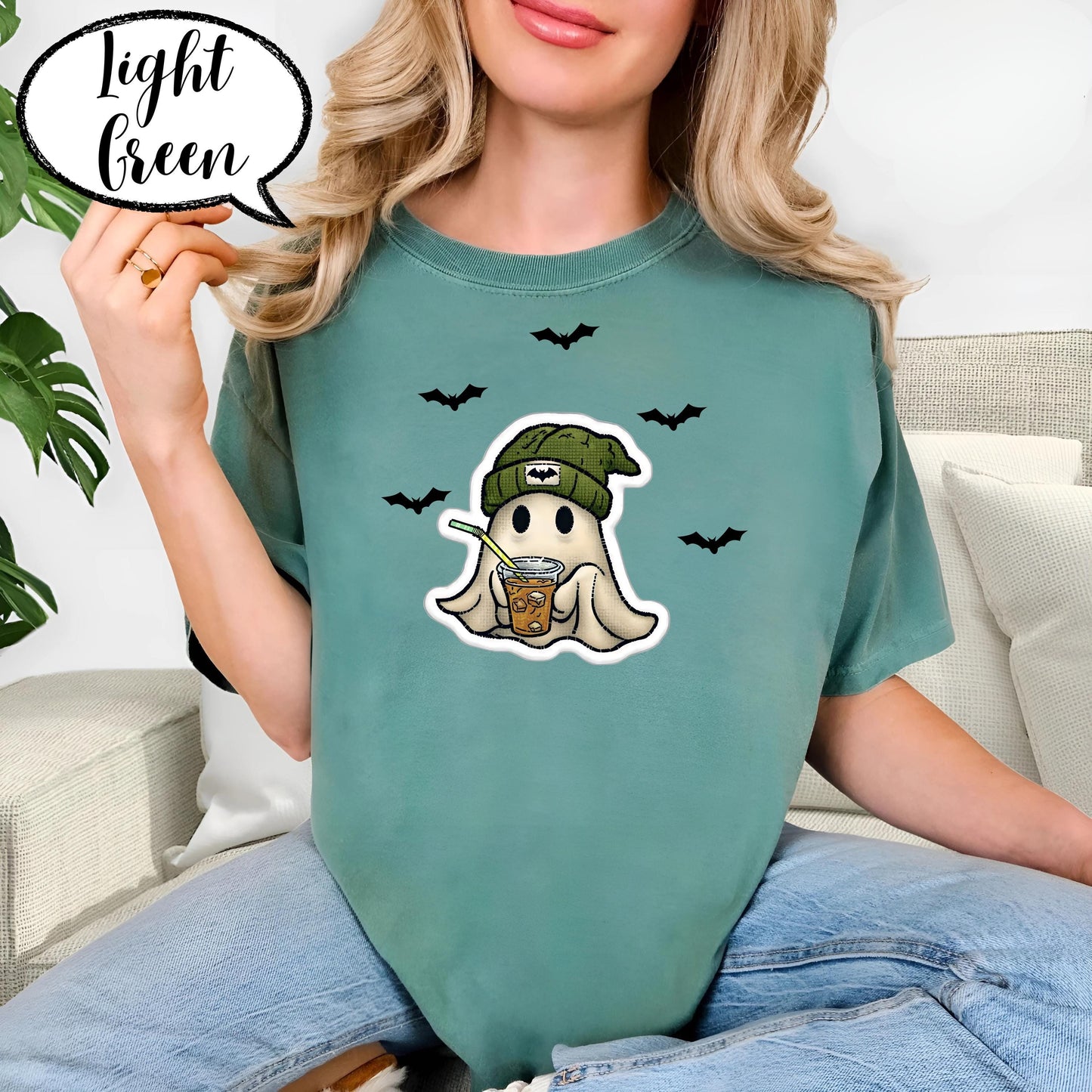 Comfort Colors® Coffee Halloween Shirt, Cute Ghost T Shirt, Spooky Season Tee, Iced Coffee Lover Top, Cozy Fall Graphic Shirt Unisex