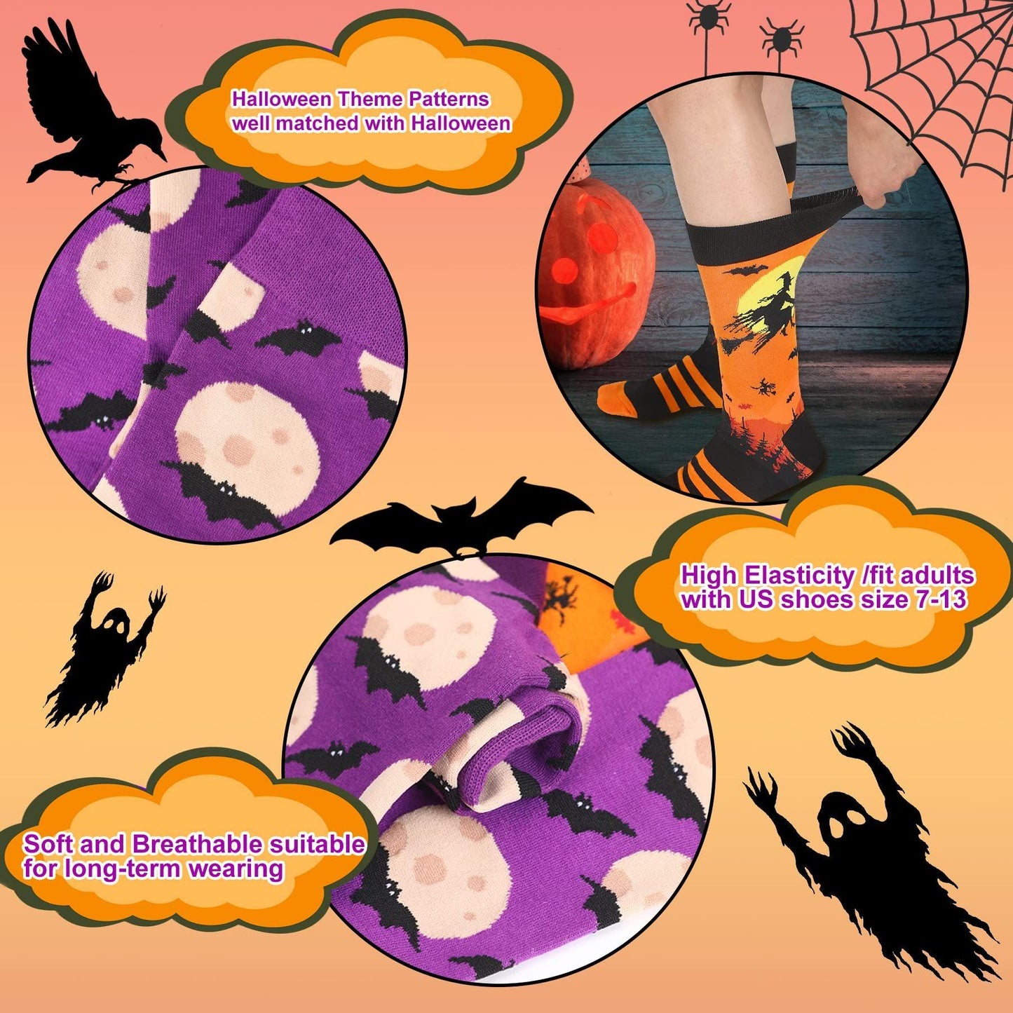 6 Pairs Halloween Christmas Socks For Men Women Girls Funny Xmas Socks Santa Claus Elk Cotton Sock Set-Cannot Be Listed On Amazon Platform