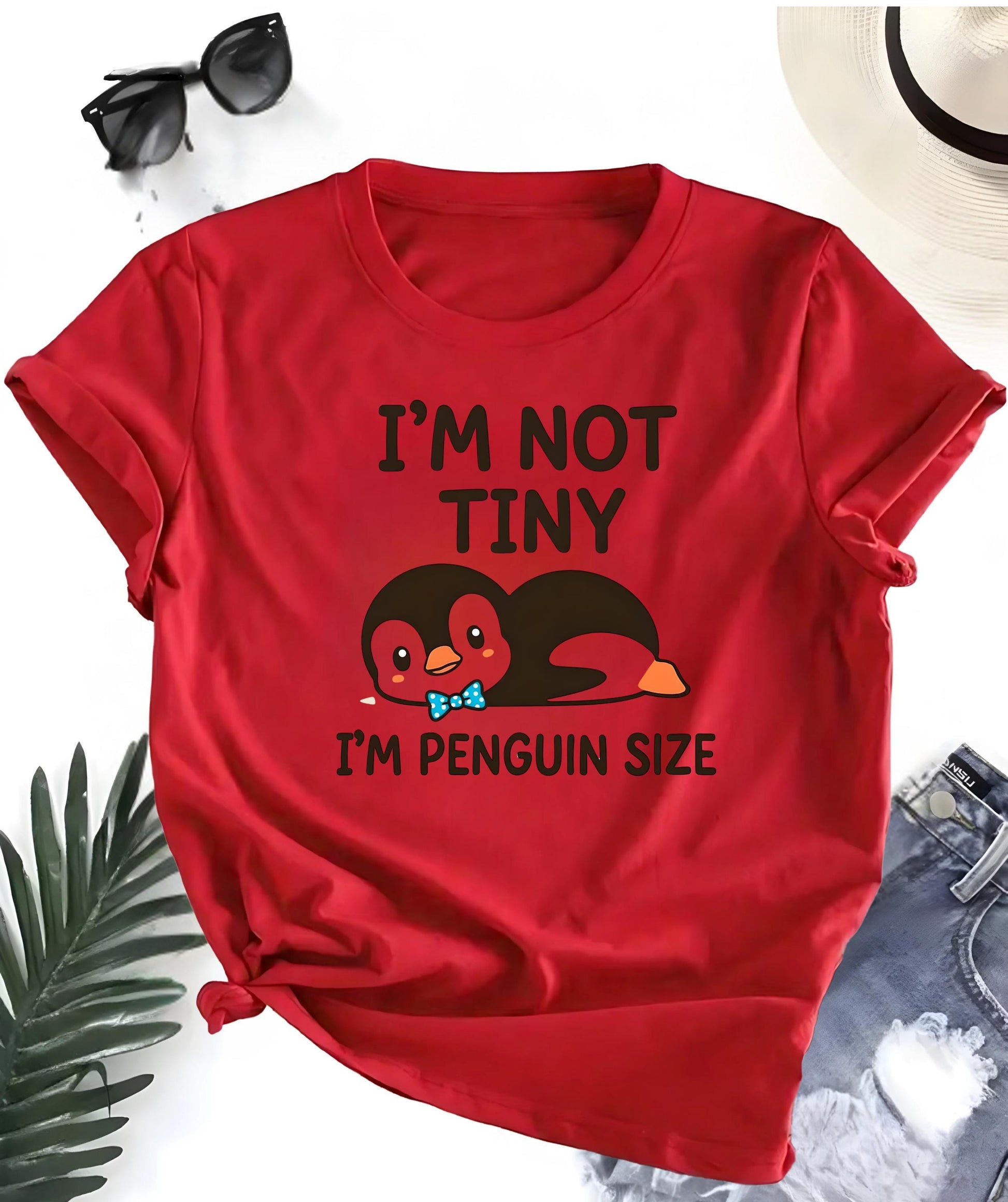 Funny Penguin T Shirt Im Not Tiny Im Penguin Size Cute Cartoon Graphic Tee Unisex Casual Top Penguin Lover Shirt Geek Nerd Gift For Him Her