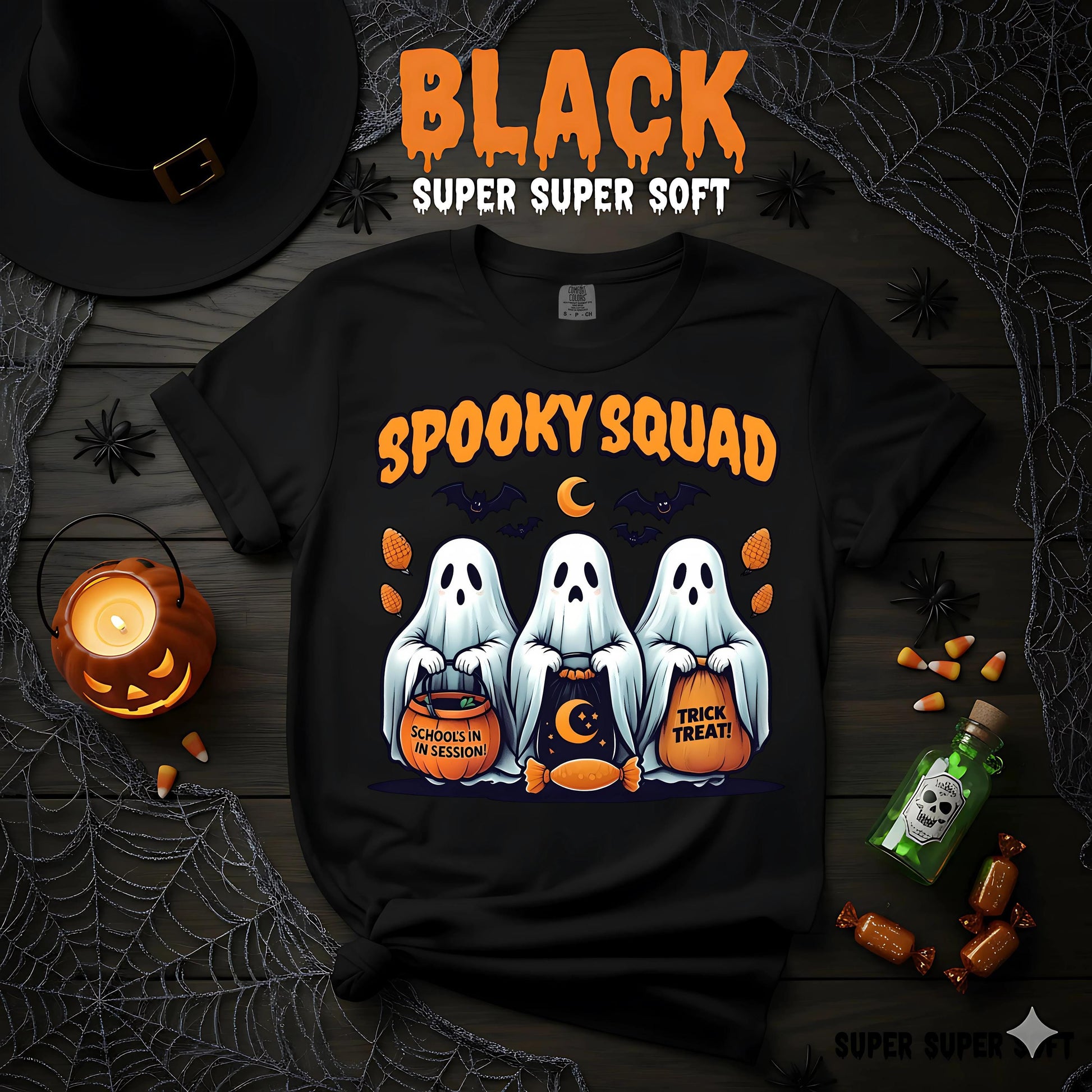 Spooky Squad Ghost T Shirt Cute Kawaii Halloween Graphic Tee Trick Or Treat Unisex Cartoon Costume Pumpkin Skeleton Style Gift For Him Her