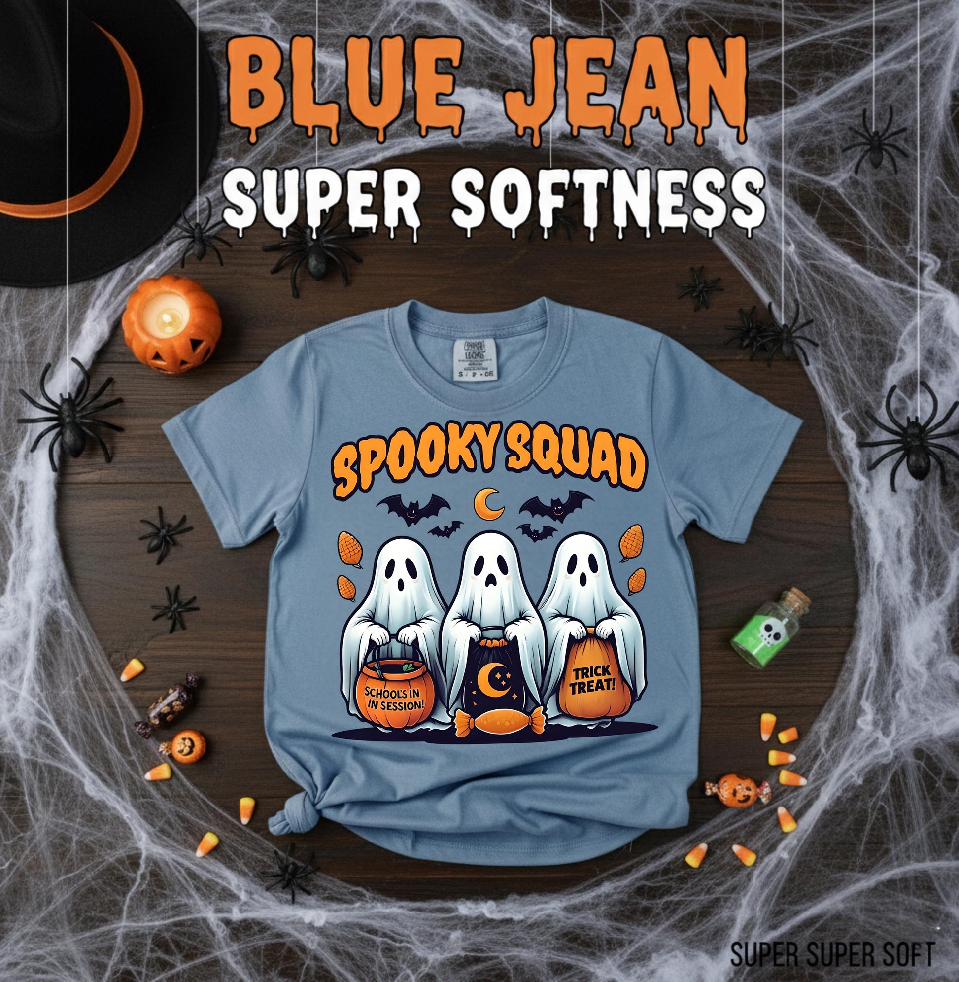 Spooky Squad Ghost T Shirt Cute Kawaii Halloween Graphic Tee Trick Or Treat Unisex Cartoon Costume Pumpkin Skeleton Style Gift For Him Her