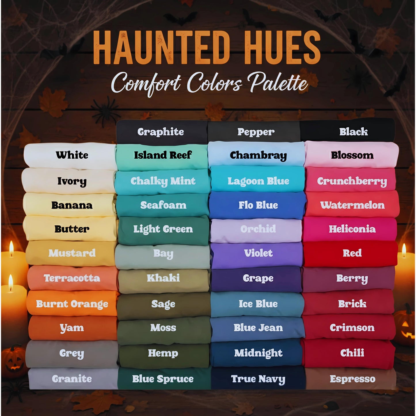 Comfort Colors Halloween T Shirt Pumpkin Orange Graphic Tee Spooky Stamps Bat Zombie Witch Haunted House Ghost Cat Potion Skeleton Gift