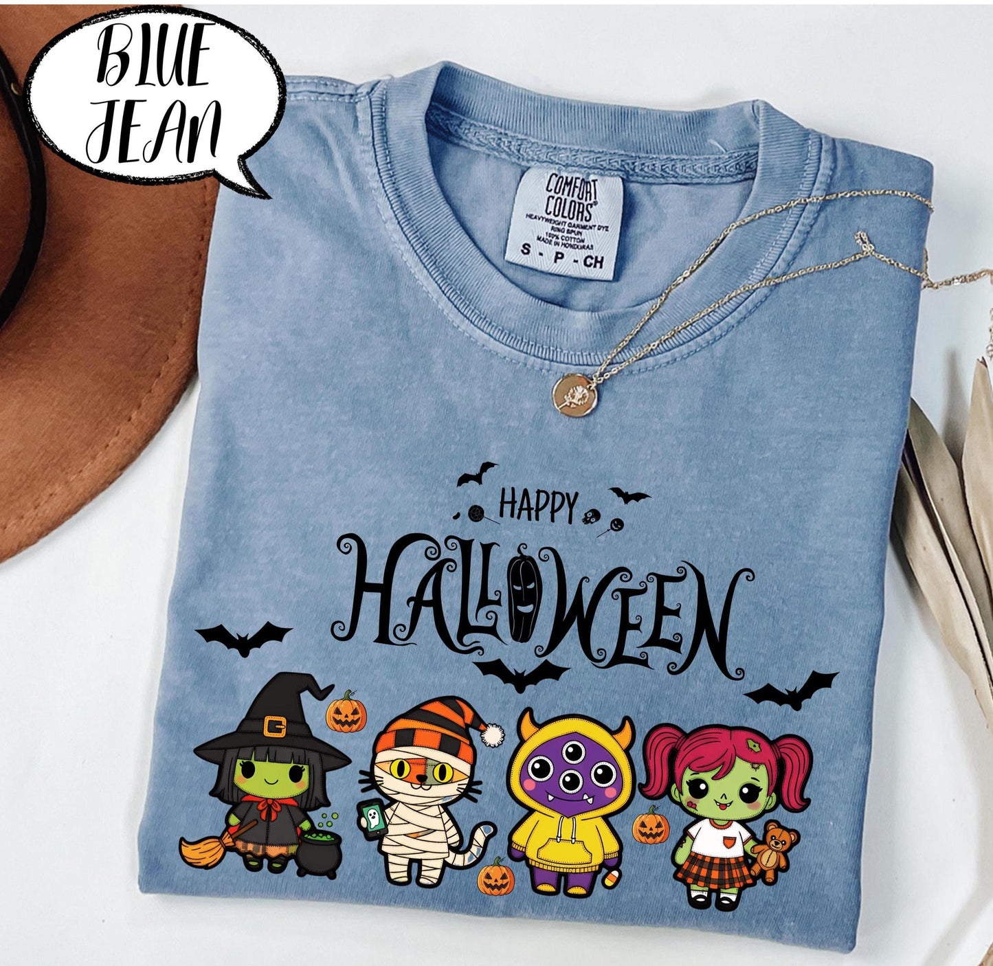 Comfort Colors® Happy Halloween Shirt, Spooky Season Tee, Cute Cartoon Witch and Mummy Top, Pumpkin Trick or Treat Graphic Shirt Unisex