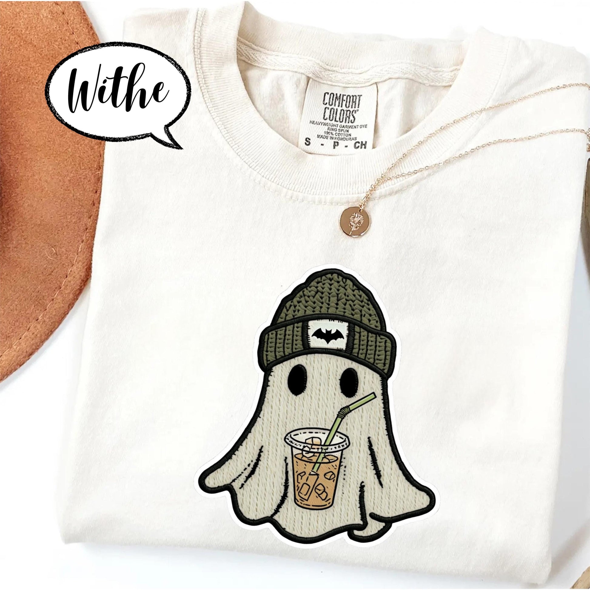 Comfort Colors® Ghost Shirt, Cute Halloween T Shirt, Spooky Season Tee, Iced Coffee Ghost Top, Fall Aesthetic Graphic Shirt Unisex