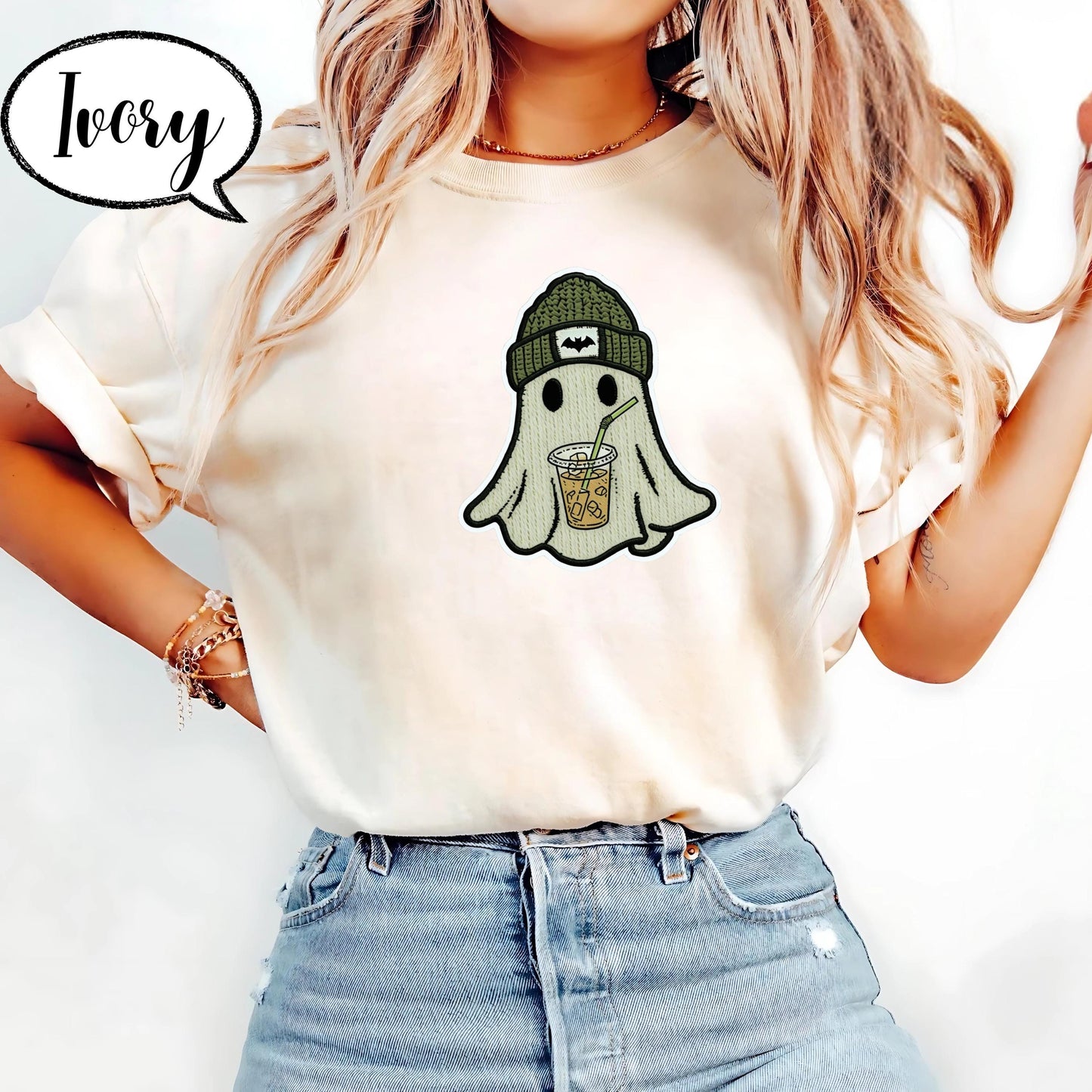 Comfort Colors® Halloween Ghost Shirt, Spooky Season Tee, Cute Ghost with Coffee Top, Cozy Fall Outfit, Retro Aesthetic Graphic Tee