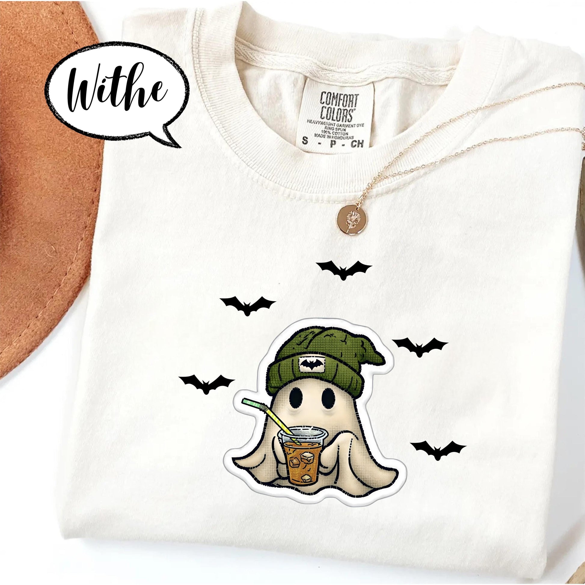 Comfort Colors® Halloween Ghost Shirt, Spooky Season Tee, Cute Ghost with Coffee Top, Cozy Fall Outfit, Retro Aesthetic Graphic Tee